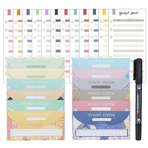 25Pcs 6-Holes Tracking Budget Sheets Budget Envelope and Marker Set for Budget Planner Expense Planner Budget Sheets