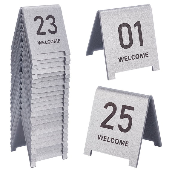 25Pcs Acrylic Table Place Cards Wedding Tent Number Plate Number 1~25 Silver 60x62x65mm