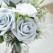 25Pcs Artificial Flowers Blue Roses Decor 2026 Real DIY Foam Floral for Wedding Bouquet Centerpieces Outdoors Party Room Table Garden Pot Decor Blue 1.9 In