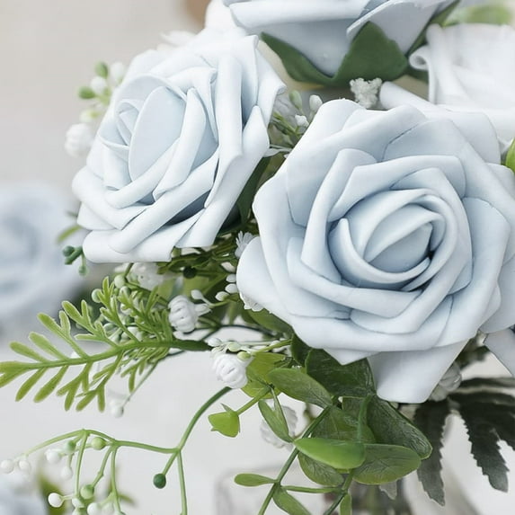 25Pcs Artificial Flowers Blue Roses Decor 2026 Real DIY Foam Floral for Wedding Bouquet Centerpieces Outdoors Party Room Table Garden Pot Decoration Blue 1.9 In