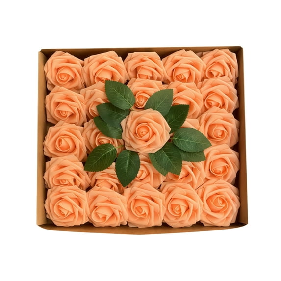 25Pcs Artificial Flowers Fake Roses with Stems, Pink Boxed Foam Roses for DIY Bouquets Centerpieces Wedding Party Arrangement Bridal Shower Decor