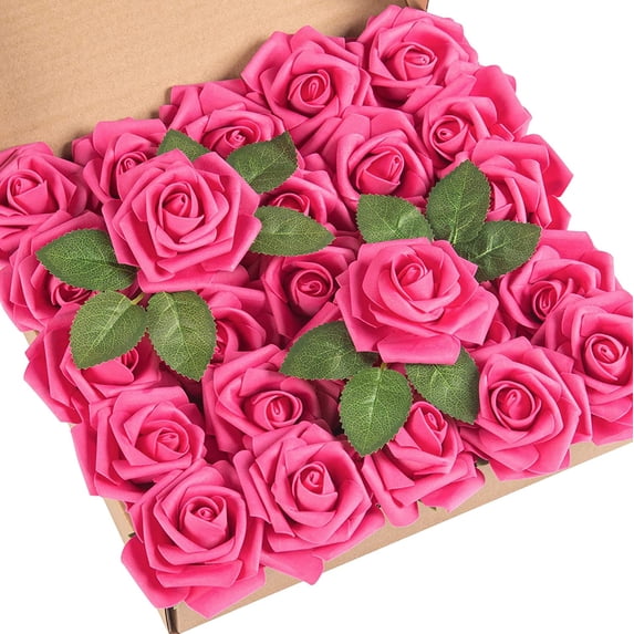 25Pcs Artificial Roses Flowers Fake Roses with Stems Real Touch Foam Flowers for DIY Wedding Bouquet Baby Shower Centerpiece Floral Arrangement Party Home Decor(Black)