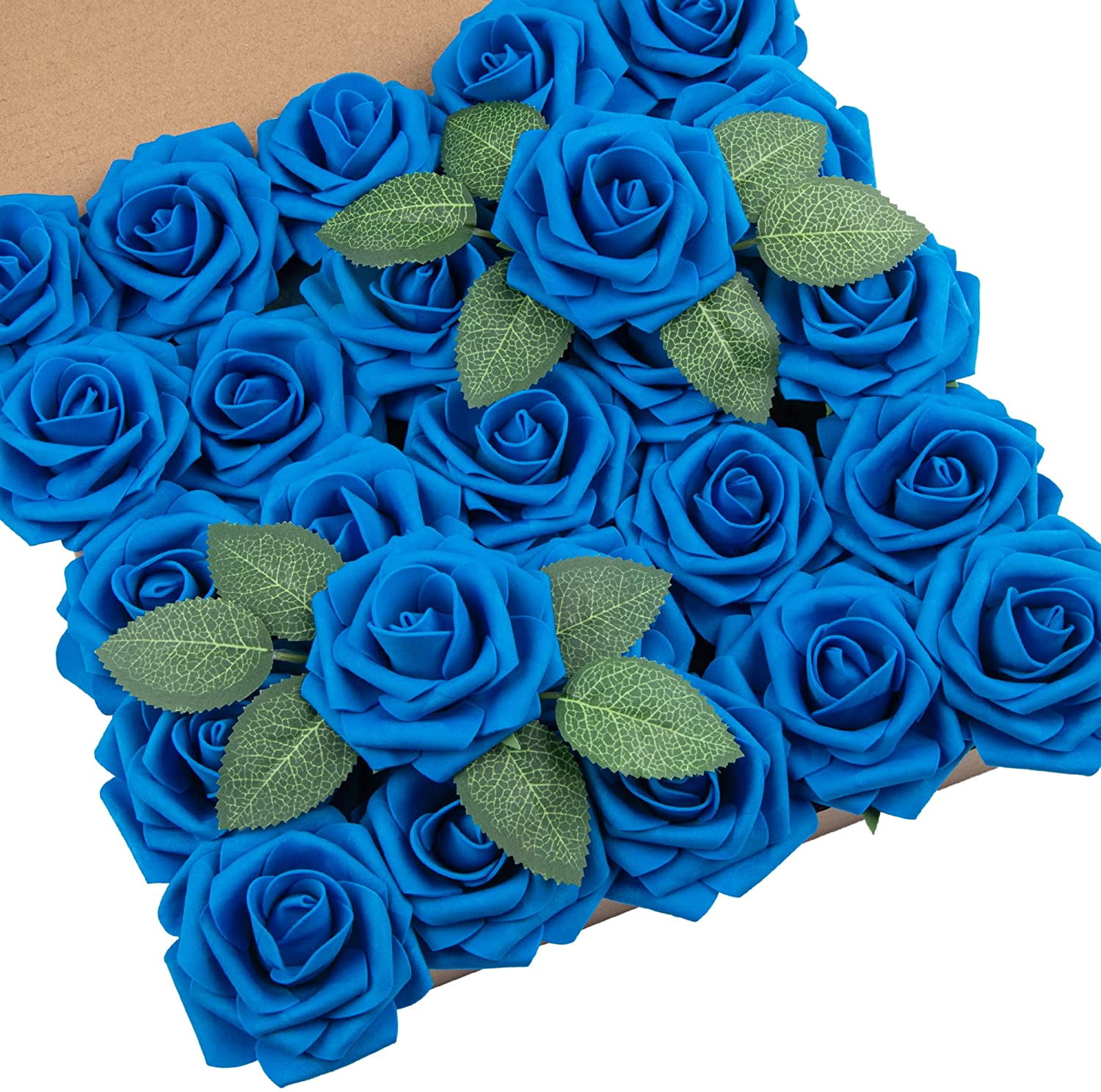25Pcs Artificial Roses Flowers Fake Roses with Stems Real Touch Foam ...