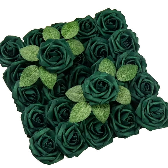 25Pcs Artificial Roses Flowers Fake Roses with Stems Real Touch Foam Flowers for DIY Wedding Bouquet Baby Shower Centerpiece Floral Arrangement Party Home Decor(Hunt Green)