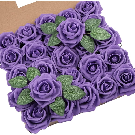 25Pcs Artificial Roses Flowers Fake Roses with Stems Real Touch Foam Flowers for DIY Wedding Bouquet Baby Shower Centerpiece Floral Arrangement Party Home Decor(Black)
