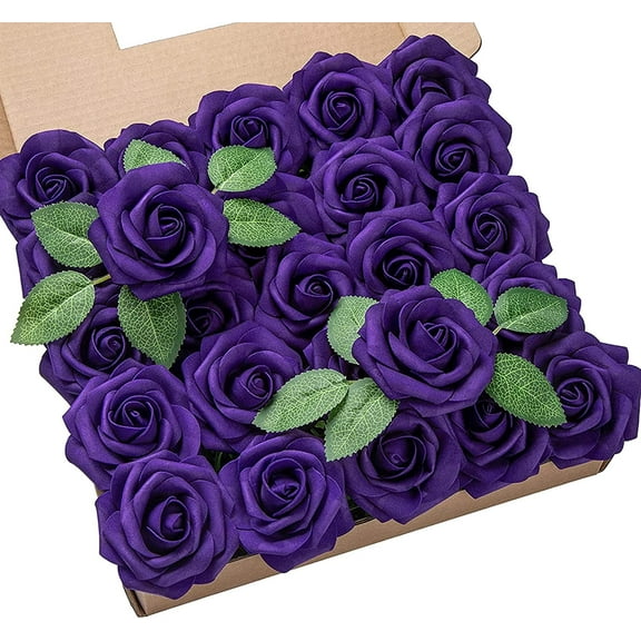 25Pcs Artificial Roses Flowers Fake Roses with Stems Real Touch Foam Flowers for DIY Wedding Bouquet Baby Shower Centerpiece Floral Arrangement Party Home Decor(Black)