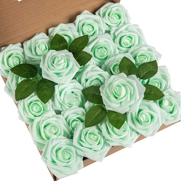 25Pcs Artificial Roses Flowers Fake Roses with Stems Real Touch Foam Flowers for DIY Wedding Bouquet Baby Shower Centerpiece Floral Arrangement Party Home Decor(Black)