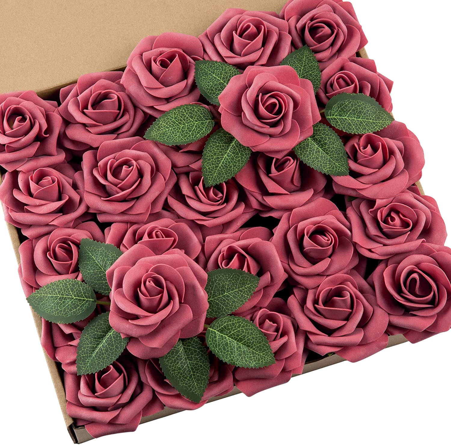 25Pcs Artificial Roses Flowers Fake Roses with Stems Real Touch Foam