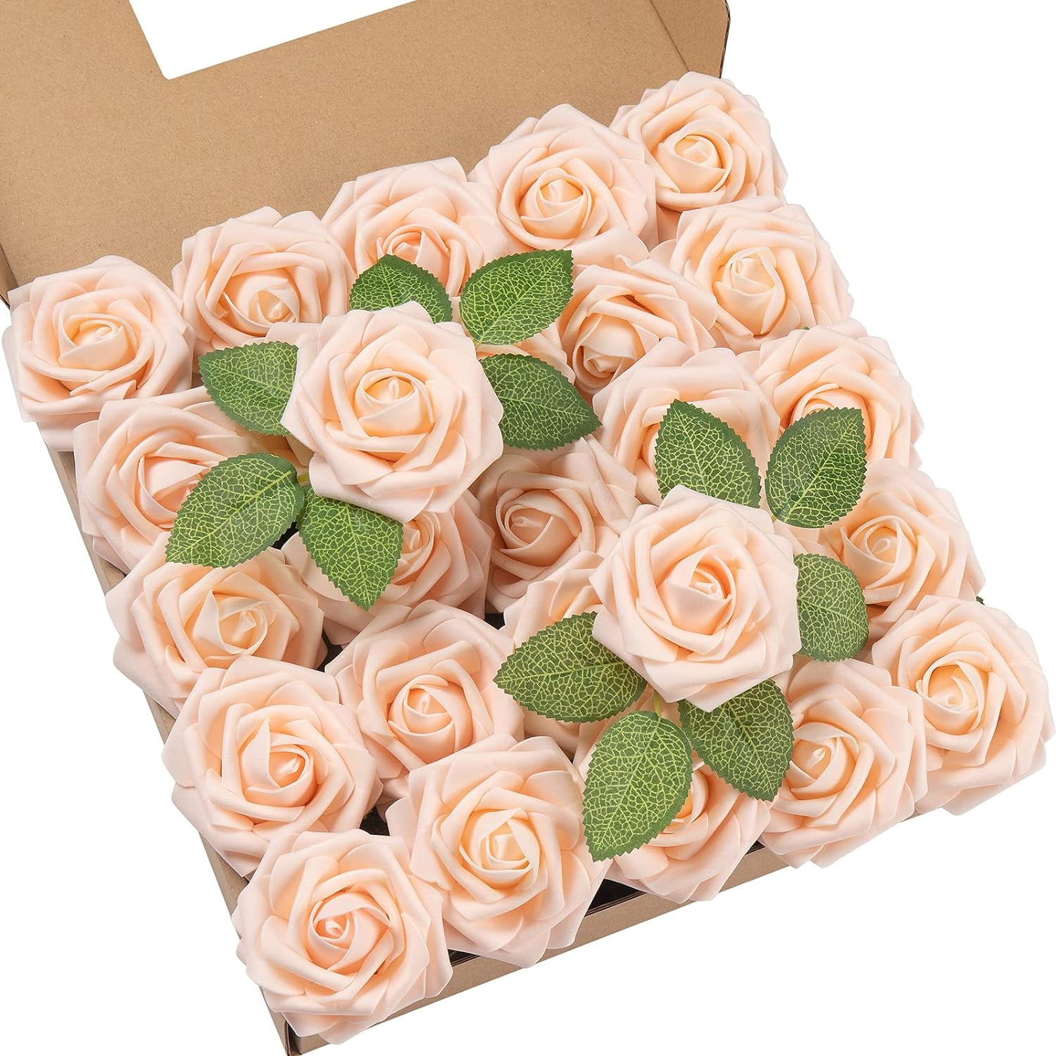 25Pcs Artificial Roses Flowers Fake Roses with Stems Real Touch Foam