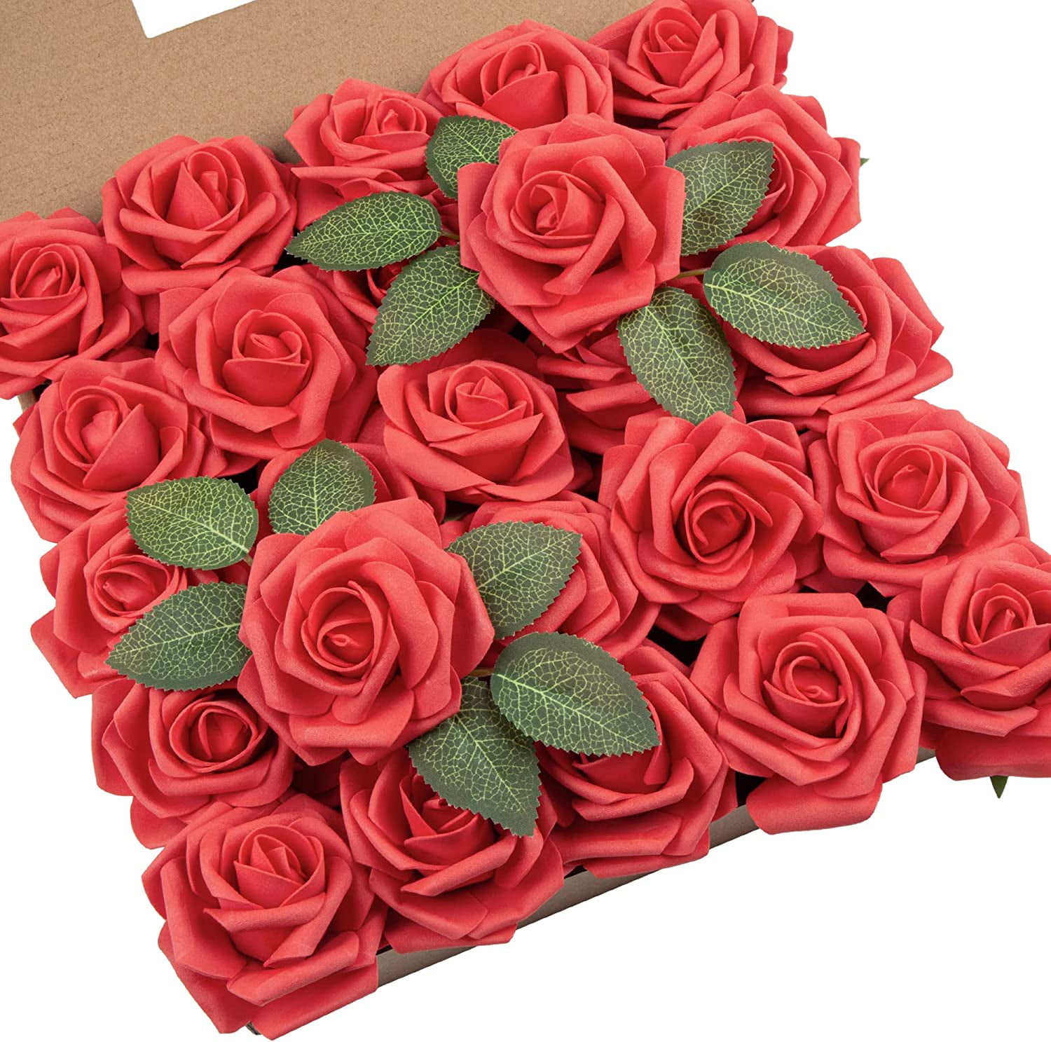 25Pcs Artificial Roses Flowers Fake Roses with Stems Real Touch Foam