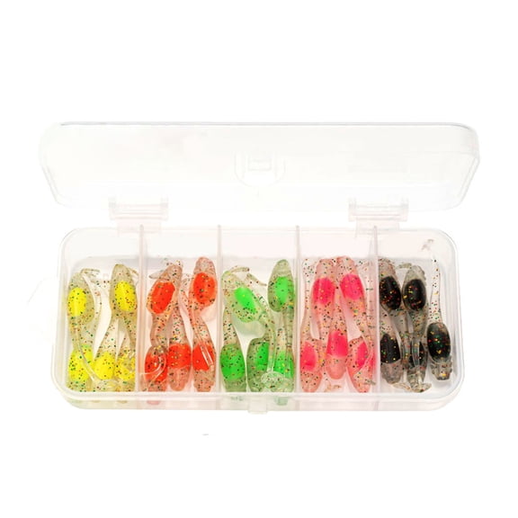 25Pcs Artificial Worm Baits with Storage Box Fishing Lures Paddle Tail Swimbait T Tail Baits Fishing Lures Swim Baits