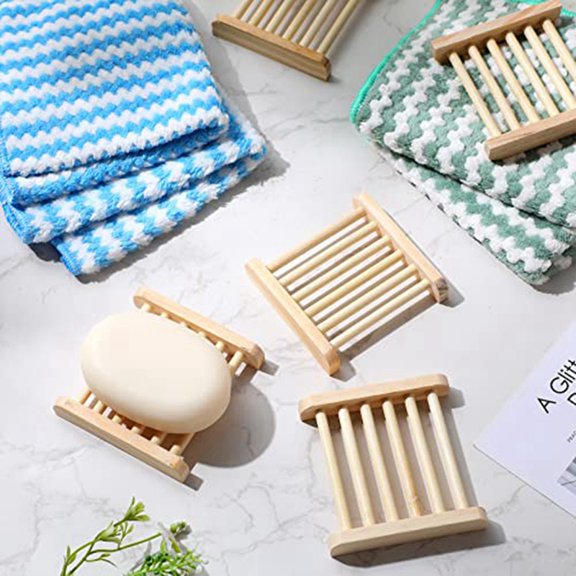 25Pcs Bamboo Wood Soap Dish Soap Rack Simple Wooden Soap Dish and Soap Drying Rack for Drying Bathroom and Kitchen Items
