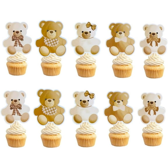 25Pcs Bear Baby Shower Birthday Party Decorations Bearly Wait Cupcake Toppers Table Decoration for Bear Theme Birthday Baby Shower Gender Reveal Party Supplies