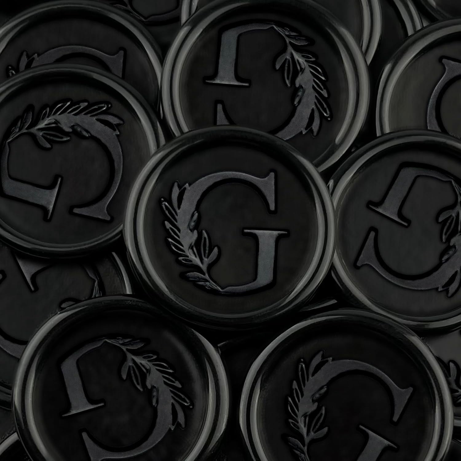 25Pcs Black Wax Seal Stickers Handmade Vintage Botanical Leaves Adhesive Letter Wax Stickers for Wedding Party Invitations, Envelope, Gift Wrap, Christmas(Initial G, Black)