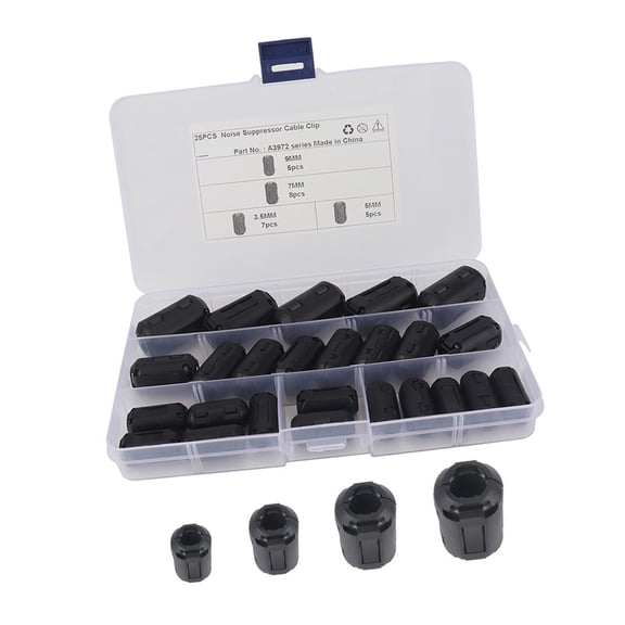 25Pcs Clip On Ferrite Rings 3.5Mm/5Mm/7Mm/9Mm Toroidal Cores Ferrite Beads Clip For Suppression On Power Data Cable