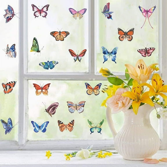 25Pcs Colorful Butterfly Window Clings Double-Sided Anti-Collision Window Decals to Prevent Bird Strikes on Window Glass Non-Adhesive Static Butterfly Cling Stickers for Home Window Glass