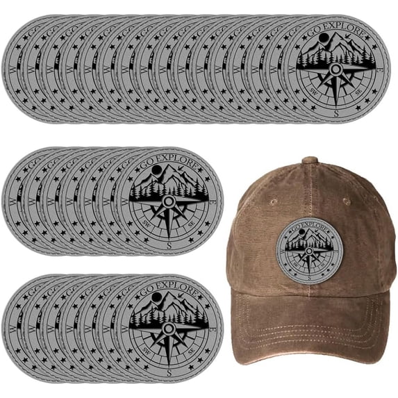 25Pcs Compass Handmade PU Leather Labels Leather Tags for Crochet Items Embellishments Knit Leather Tags