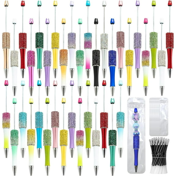 25Pcs Diamond Beadable Pen 75 Pcs DIY Diamond Beadable Pen Kit Retractable Writing Pens Beaded Crafting