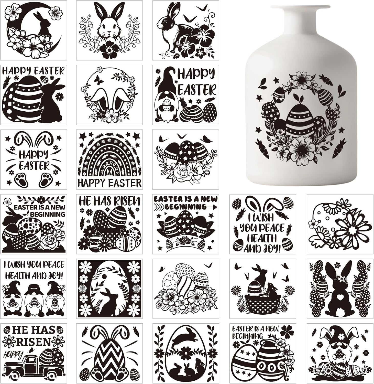 25Pcs Easter Bunny Silhouette Mason Jar Decals Stickers Rabbit Eggs ...