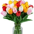thumbnail image 1 of 25Pcs Fake Tulips Artificial Assorted Colors Flowers Real Touch 13" Silk Flower for Home Kitchen Decor Easter Spring Mother's Day Wedding Bouquet Decorations Office Floral(5 Colors), 1 of 9