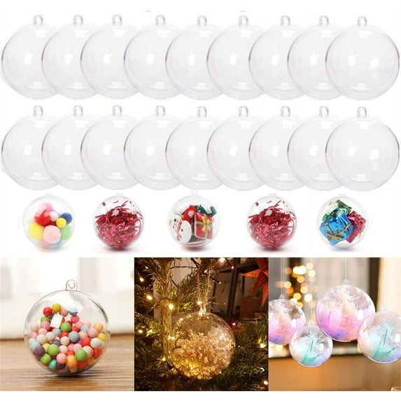 Set of 25 Christmas Hollow Ball,Fillable Clear Plastic Ball,DIY Craft Ornaments Balls,Acrylic Transparent Ball,Christmas Tree Hanging Ball,for Christmas New Years Holiday Wedding Party