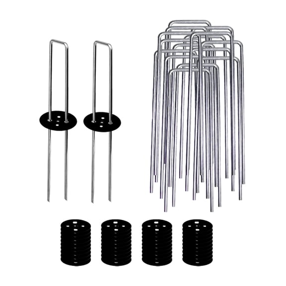25Pcs Garden Stakes Staples + 25Pcs Gasket, 6 Inch Lawn Landscape Staples 11 Gauge U Shaped Galvanized Landscape Pins, Heavy Duty Yard Ground Pin for Weed Barrier Sod Fabric Decorations
