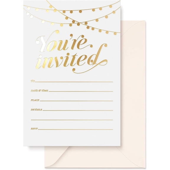 25Pcs Gold Foil Invitation Cards with Envelopes, 4"×6" for Wedding Party