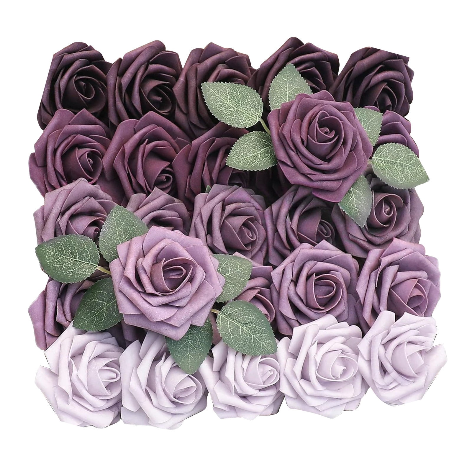Diy Gradient Roses 25Pcs Gradient Purple Fake Roses, Dyed Artificial Roses with Stems for ...