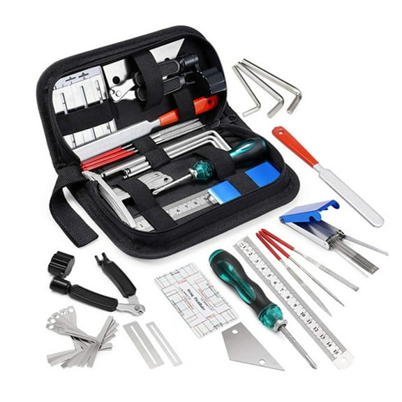 25Pcs Guitar Repairing Maintenance Tool Kits with Ruler Gauge Measuring Tool Wrench Files Fingerboard Guard Guitar Part