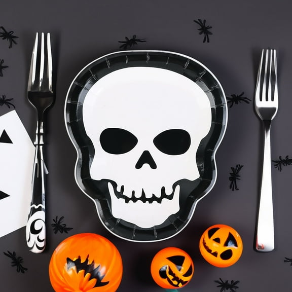 25Pcs Halloween Skull Plates, Disposable Paper Dessert Plates Tableware Party Supplies for Halloween Party Decorations