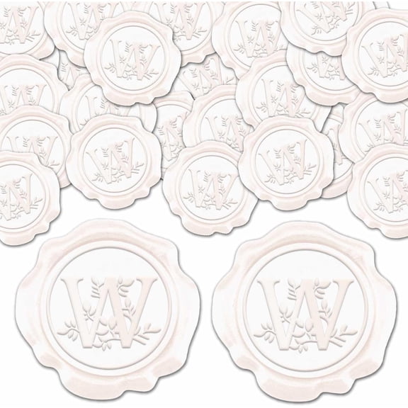 25Pcs Initial W Wax Seal Stickers 30mm White Letter Botanical Leaves Decoration Self Adhesive Sealing Stamp Sticker Label Decal Party Invitations Gift Wrapping Christmas