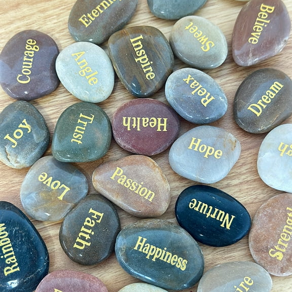 25Pcs Inspirational Stones Engraved Motivational Stones with Encouragement Words for Friends Family Birthday Easter, Zen Room Decor ( Random Colors & Shapes)