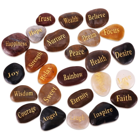 25Pcs Inspirational Stones Engraved Motivational Stones with Encouragement Words for Friends Family Birthday Easter, Zen Room Decor ( Random Colors & Shapes)