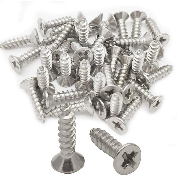 25Pcs M4x16mm Phillips Flat Head Self Tapping Wood Screws,304 Stainless Steel, Plastic and Metal.Coarse Threaded, Sharp Point,Self Tapping