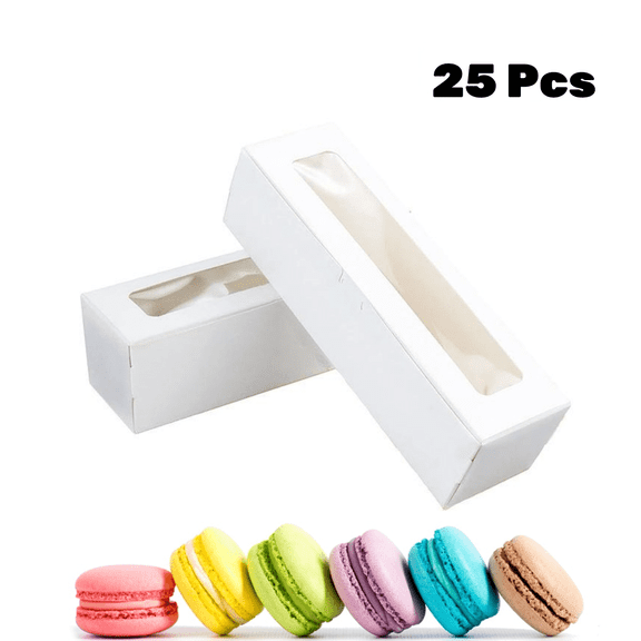Jademall 25Pcs Kraft Macaron Boxes with Clear Window, 5-7 Macarons Container, White Bakery Boxes for Pastries, Cookies, Desserts & Party Favors