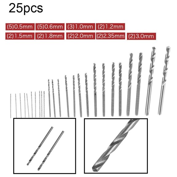 25Pcs Mini HSS Spiral Drill Bit Set for PCB Crafts and Jewelry Making