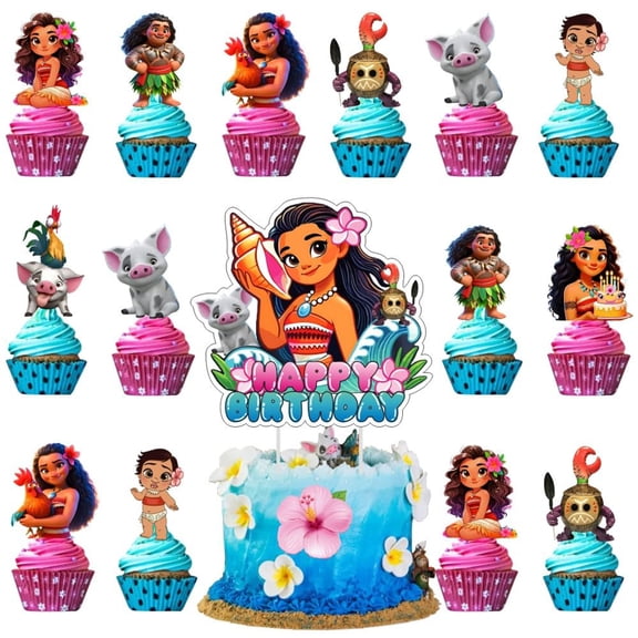 25Pcs Moana Cake Topper and Cupcake Toppers Set Birthday Party Supplies for Themed Birthday Decorations Supplies