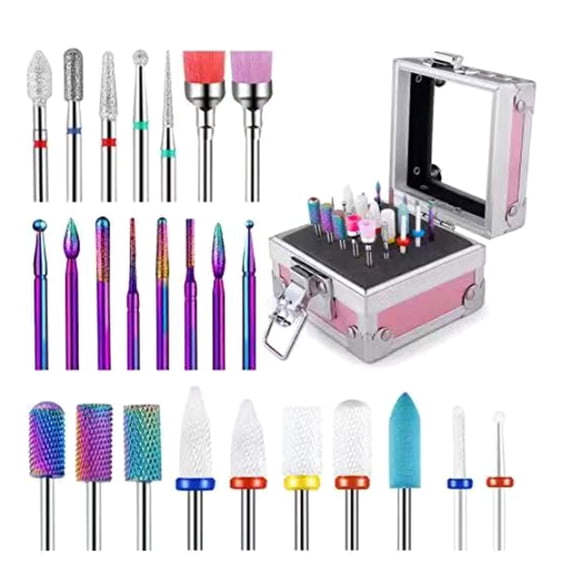 25Pcs Nail Drill Bits Set 3/32 Inch Tungsten Carbide Ceramic Nail Bits Kits for Professional Manicure Pedicure Remover