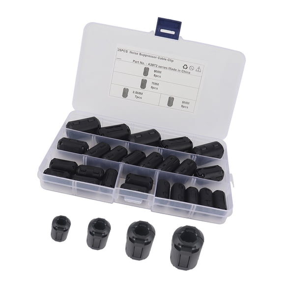 25Pcs Noise Suppressor Filter Clip 3.5Mm/5Mm/7Mm/9Mm Clip On Ferrite Rings For Home Offices Cables Management Enduring