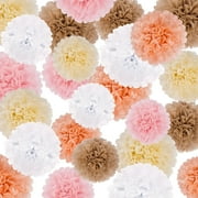25Pcs Paper Flowers Decorations Tissue Poms Blooms for Cinco De Mayo Wall Decorations, Wedding Backdrop, Fiesta Party, Christmas Decor - Pink mix