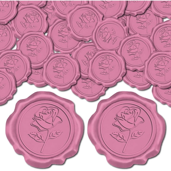 25Pcs Pink Wax Seal Stickers Rose Flowers Wedding Invitations Envelope Sealing Label Sticker Self Adhesive for Gift Wrapping Party Birthday Greeting Cards Making Christmas Valentine Day Pink DIY