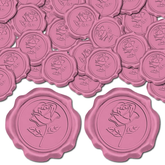 25Pcs Pink Wax Seal Stickers Rose Flowers Wedding Invitations Envelope Sealing Label Sticker Self Adhesive for Gift Wrapping Party Birthday Greeting