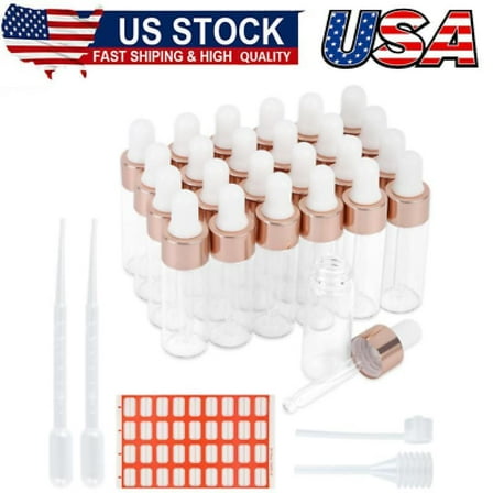 25Pcs Pipette Bottles 5ml,Transparent Glass Dropper Bottle,Mini Glass Bottle