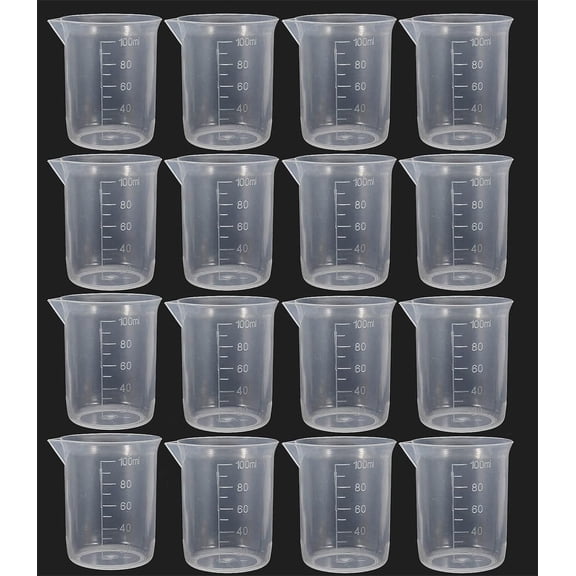 25Pcs Plastic Beakers,100ml Plastic Measuring Cups, Plastic Graduated Mixing Cups for Home School Lab Science Teaching Supplies,Plastic Measuring Cups Resin Cupfor Epoxy Resin, Stain, Paint Mixing