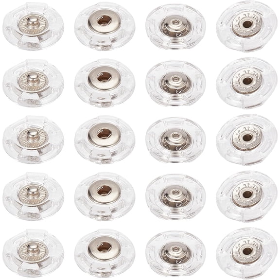 25Pcs Plastic Snap Button Garment Buttons Flat Round Clear 18x5mm for DIY