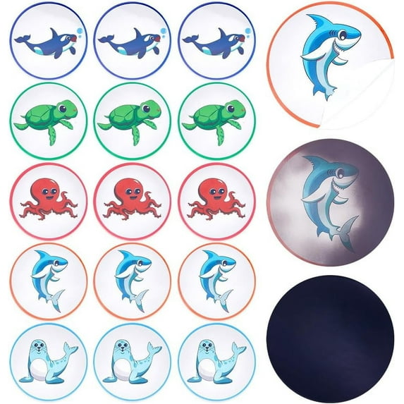 25Pcs Potty Training Seat Magic Sticker Sea Animal Potty Targets Toilet Color Changing Sticker Round PVC Reusable for Baby Pee Training