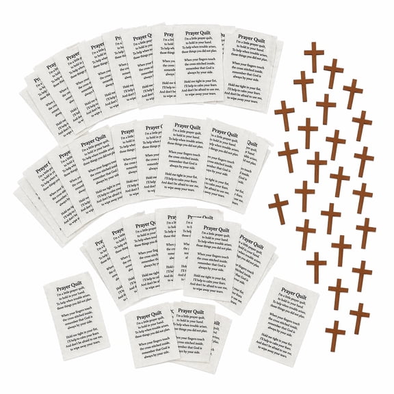 25Pcs Prayer Quilt Squares Sewing Kit with Wooden Crosses, Pocket Quilt Panel Fabric Pieces for DIY Patchwork Projects, Faith Inspired Craft Supplies