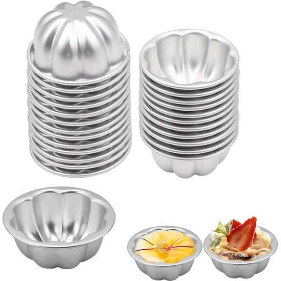 25Pcs Pudding Mold Aluminum Alloy Egg Tart Molds Non-sticky Small Jello Molds Reusable Cake Tartlets, Flan Cup Cake Pans for Baking Egg Tart Flan Cupcake Bread Muffin Brownie Pudding