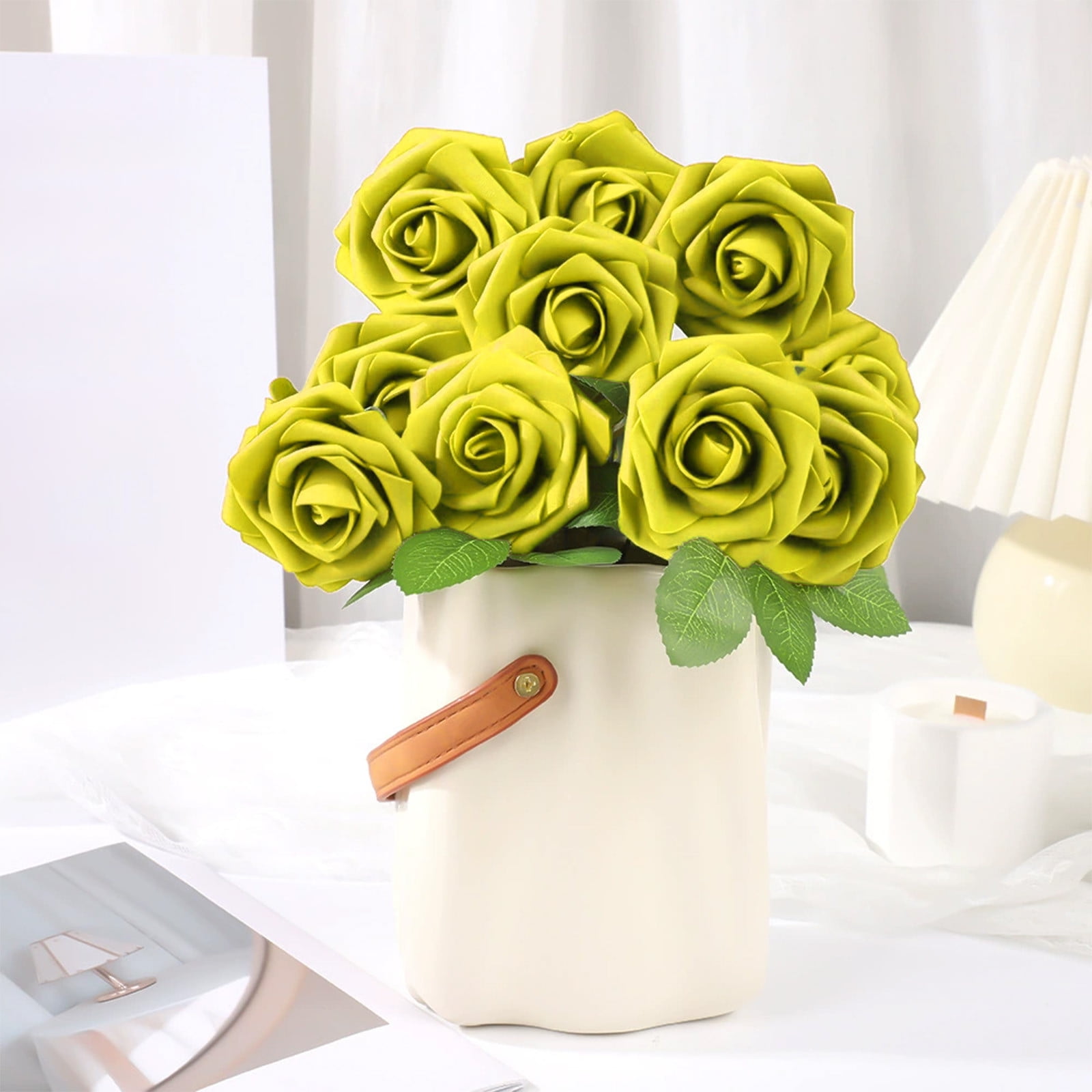 25Pcs Rose Artificial Flowers, Foam Fake Roses with Stems, Wedding ...