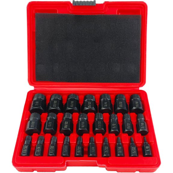25Pcs Screw Extractor Set, Damaged Bolt Remover Tool for Stripped Broken Rounded Screws, Nuts & Studs | Easy Out Multi-Spline & Hex Head Design